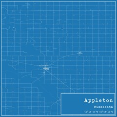 Blueprint US city map of Appleton, Minnesota.