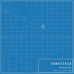 Blueprint US city map of Lakefield, Minnesota.