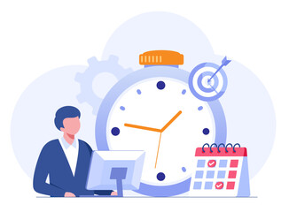 Business time management, deadline concept, planner, calender, clock, business target, flat vector illustration banner