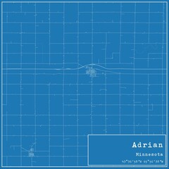 Blueprint US city map of Adrian, Minnesota.