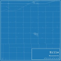 Blueprint US city map of Hills, Minnesota.