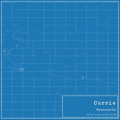 Blueprint US city map of Currie, Minnesota.