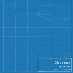 Blueprint US city map of Okabena, Minnesota.