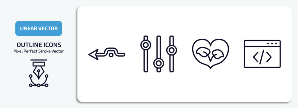 user interface outline icons set. user interface thin line icons pack included detour, box plot, ecologic heart, data coding vector.