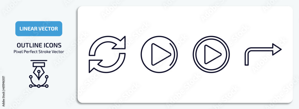 Poster user interface outline icons set. user interface thin line icons pack included reload webpage, right