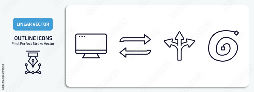 Poster user interface outline icons set. user interface thin line icons pack included display, replay arrow