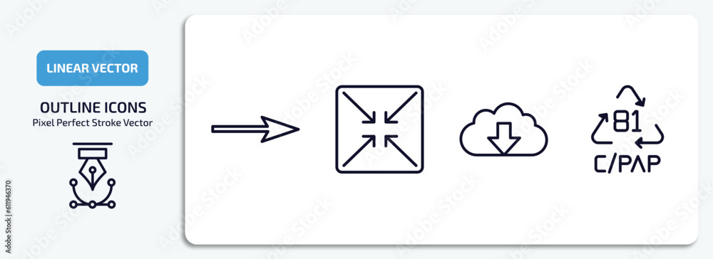 Poster user interface outline icons set. user interface thin line icons pack included arrow pointing right,