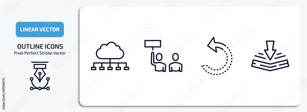 Poster user interface outline icons set. user interface thin line icons pack included cloud with connection