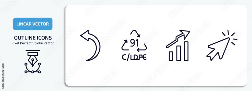 Poster user interface outline icons set. user interface thin line icons pack included curve left arrow, 91 