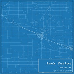 Blueprint US city map of Sauk Centre, Minnesota.