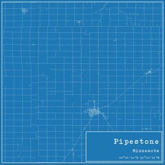Blueprint US city map of Pipestone, Minnesota.