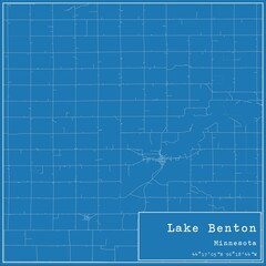 Blueprint US city map of Lake Benton, Minnesota.