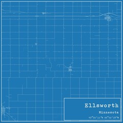 Blueprint US city map of Ellsworth, Minnesota.