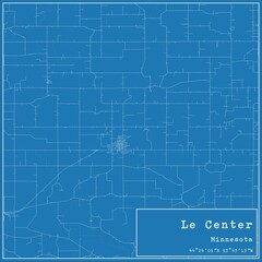 Blueprint US city map of Le Center, Minnesota.