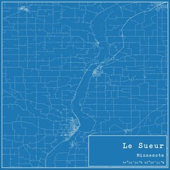 Blueprint US city map of Le Sueur, Minnesota.