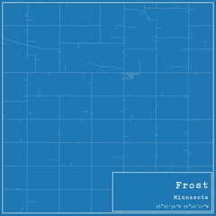 Blueprint US city map of Frost, Minnesota.