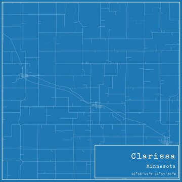 Blueprint US city map of Clarissa, Minnesota.