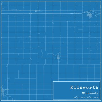 Blueprint US city map of Ellsworth, Minnesota.
