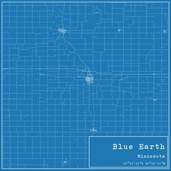 Blueprint US city map of Blue Earth, Minnesota.