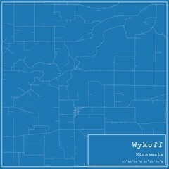 Blueprint US city map of Wykoff, Minnesota.