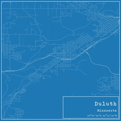 Blueprint US city map of Duluth, Minnesota.