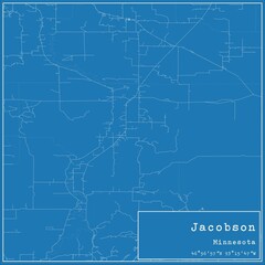 Blueprint US city map of Jacobson, Minnesota.