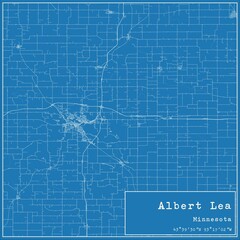 Blueprint US city map of Albert Lea, Minnesota.