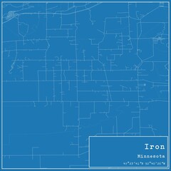 Blueprint US city map of Iron, Minnesota.