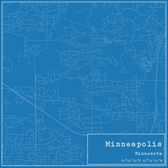 Blueprint US city map of Minneapolis, Minnesota.