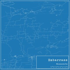 Fototapeta premium Blueprint US city map of Embarrass, Minnesota.