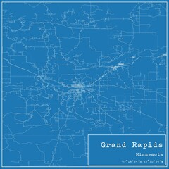 Blueprint US city map of Grand Rapids, Minnesota.