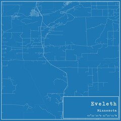 Blueprint US city map of Eveleth, Minnesota.