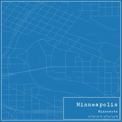 Blueprint US city map of Minneapolis, Minnesota.