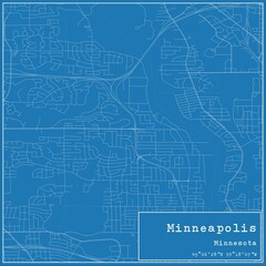 Blueprint US city map of Minneapolis, Minnesota.