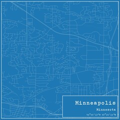 Blueprint US city map of Minneapolis, Minnesota.