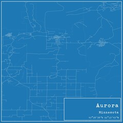 Blueprint US city map of Aurora, Minnesota.