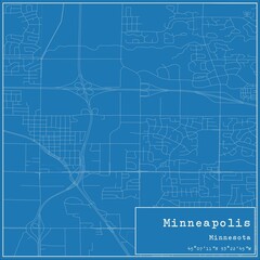 Blueprint US city map of Minneapolis, Minnesota.