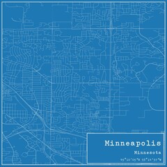Blueprint US city map of Minneapolis, Minnesota.