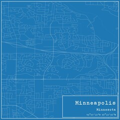 Blueprint US city map of Minneapolis, Minnesota.