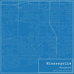 Blueprint US city map of Minneapolis, Minnesota.