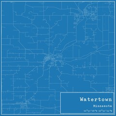 Fototapeta premium Blueprint US city map of Watertown, Minnesota.