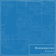 Blueprint US city map of Minneapolis, Minnesota.
