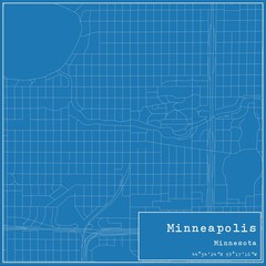 Blueprint US city map of Minneapolis, Minnesota.