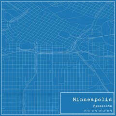 Blueprint US city map of Minneapolis, Minnesota.