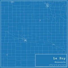 Blueprint US city map of Le Roy, Minnesota.