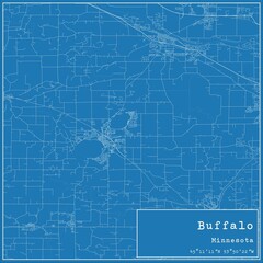 Blueprint US city map of Buffalo, Minnesota.