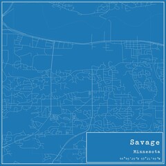 Blueprint US city map of Savage, Minnesota.