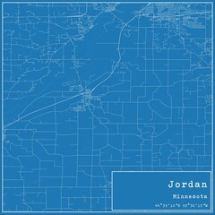 Blueprint US city map of Jordan, Minnesota.