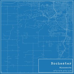 Blueprint US city map of Rochester, Minnesota.