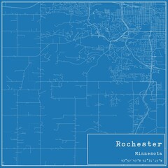 Blueprint US city map of Rochester, Minnesota.